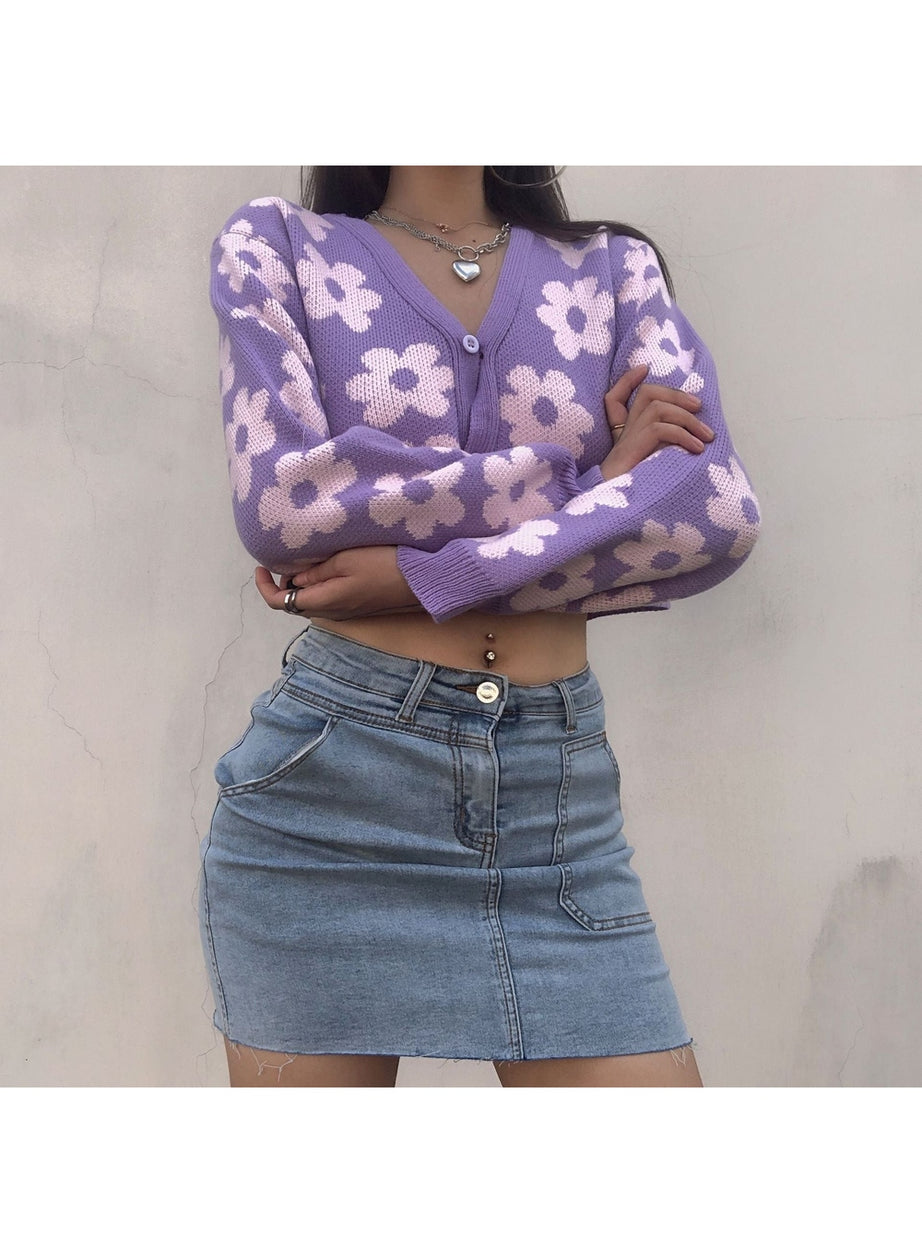 Y2k Retro Vintage Flower Cardigan