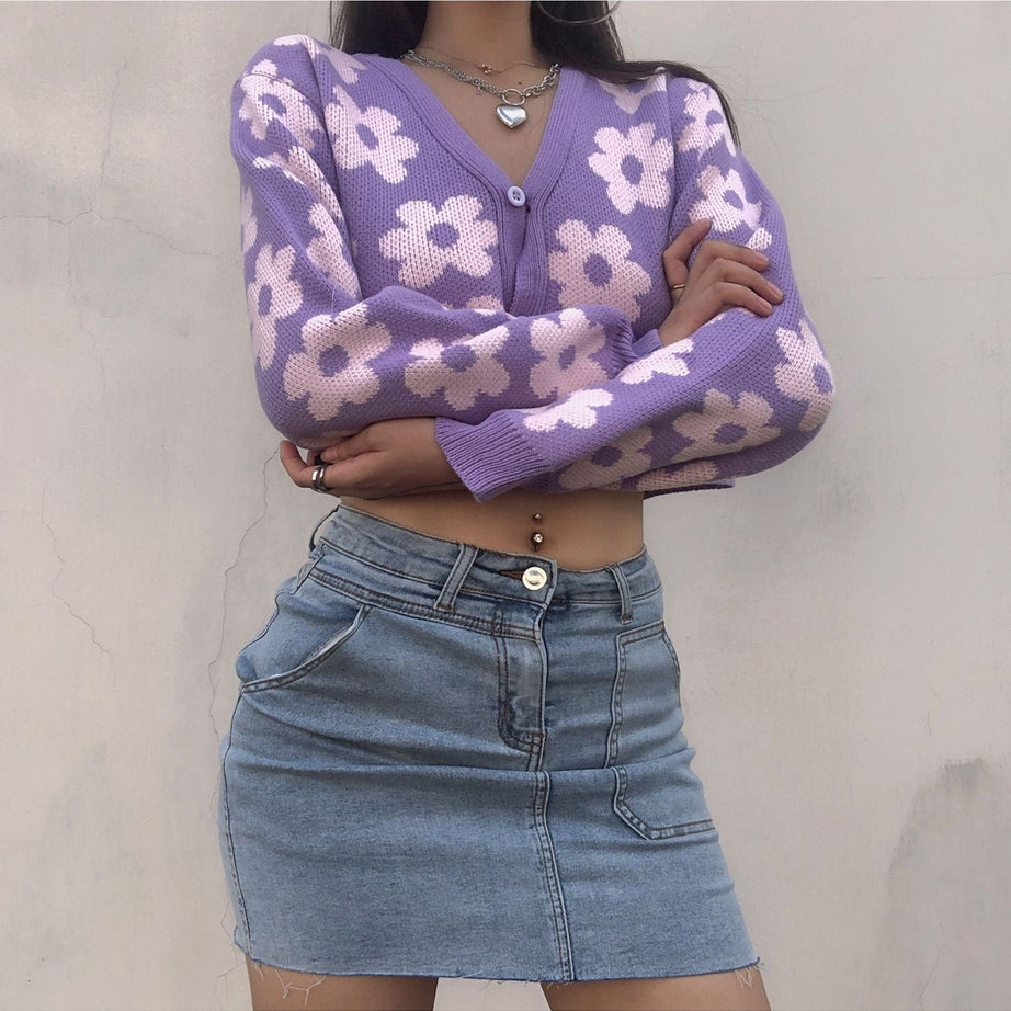Y2k Retro Vintage Flower Cardigan