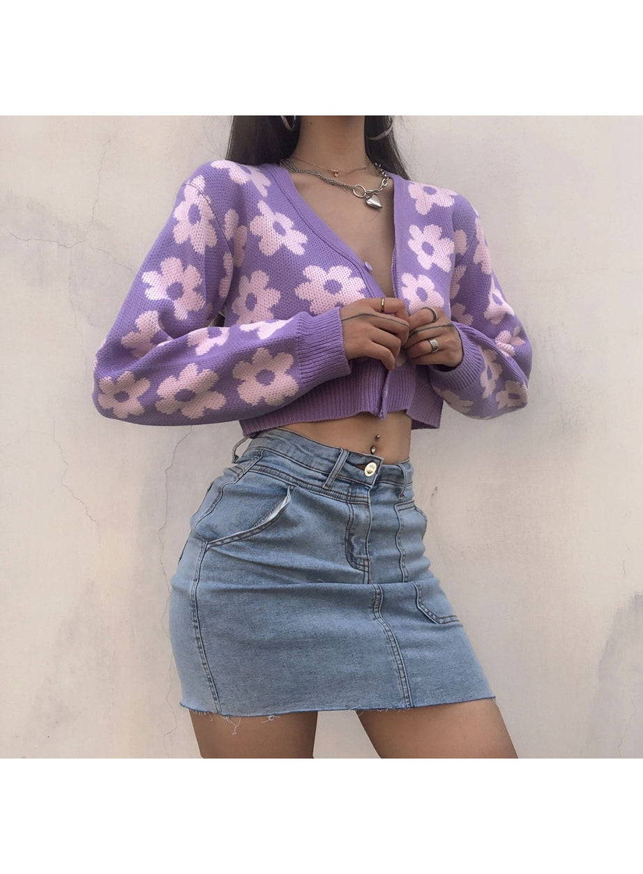 Y2k Retro Vintage Flower Cardigan