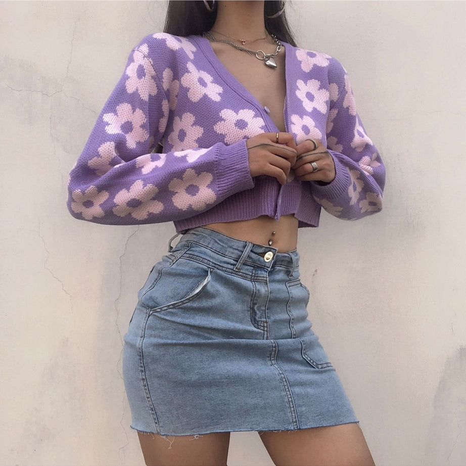 Y2k Retro Vintage Flower Cardigan