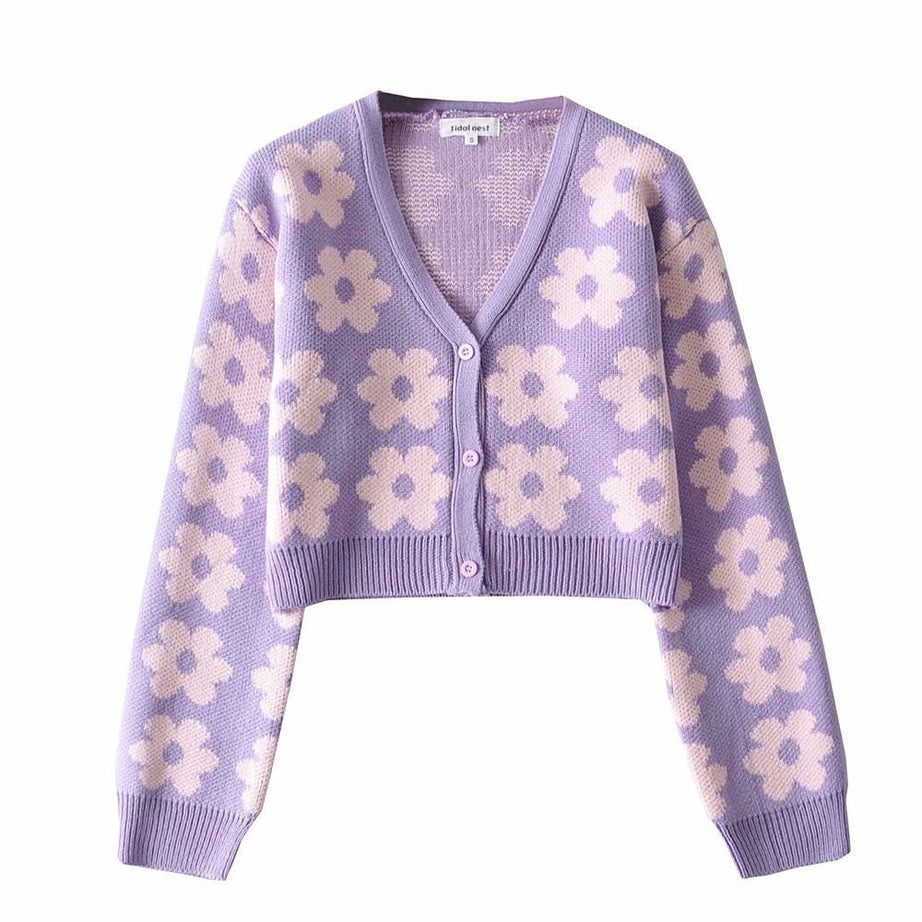 Retro Vintage Flower Cardigan - Cardigans