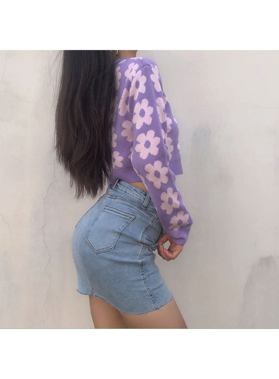 Y2k Retro Vintage Flower Cardigan