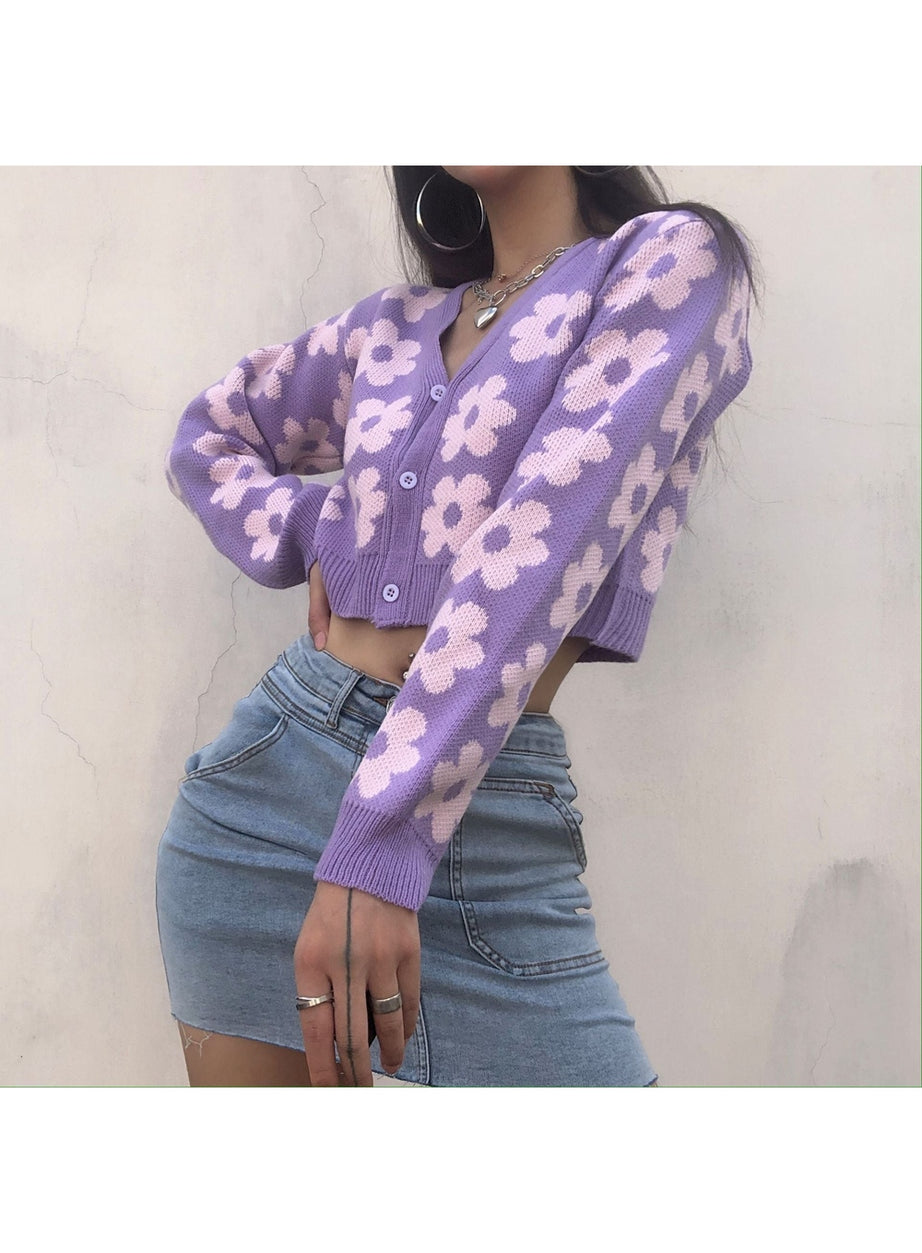 Y2k Retro Vintage Flower Cardigan