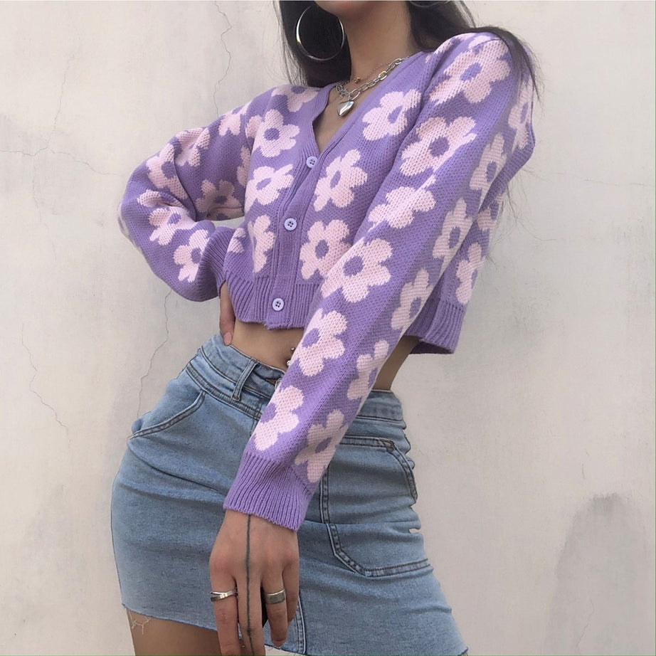 Y2k Retro Vintage Flower Cardigan