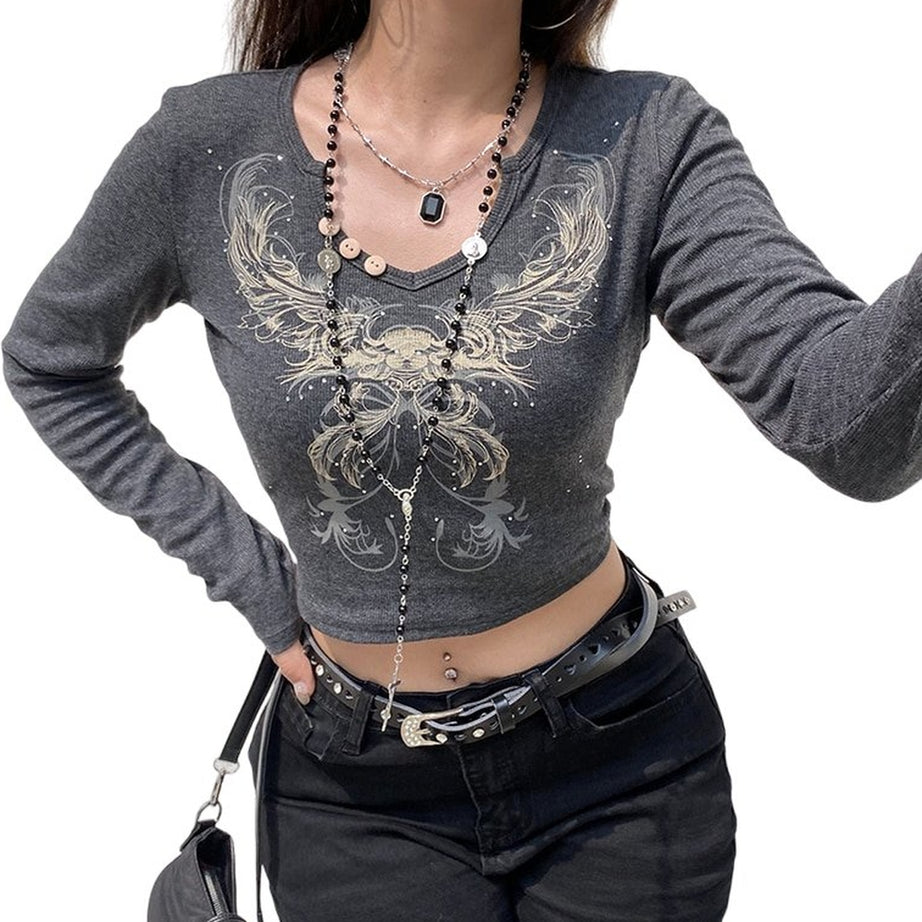 Y2k Rhinestone Flower T-shirt