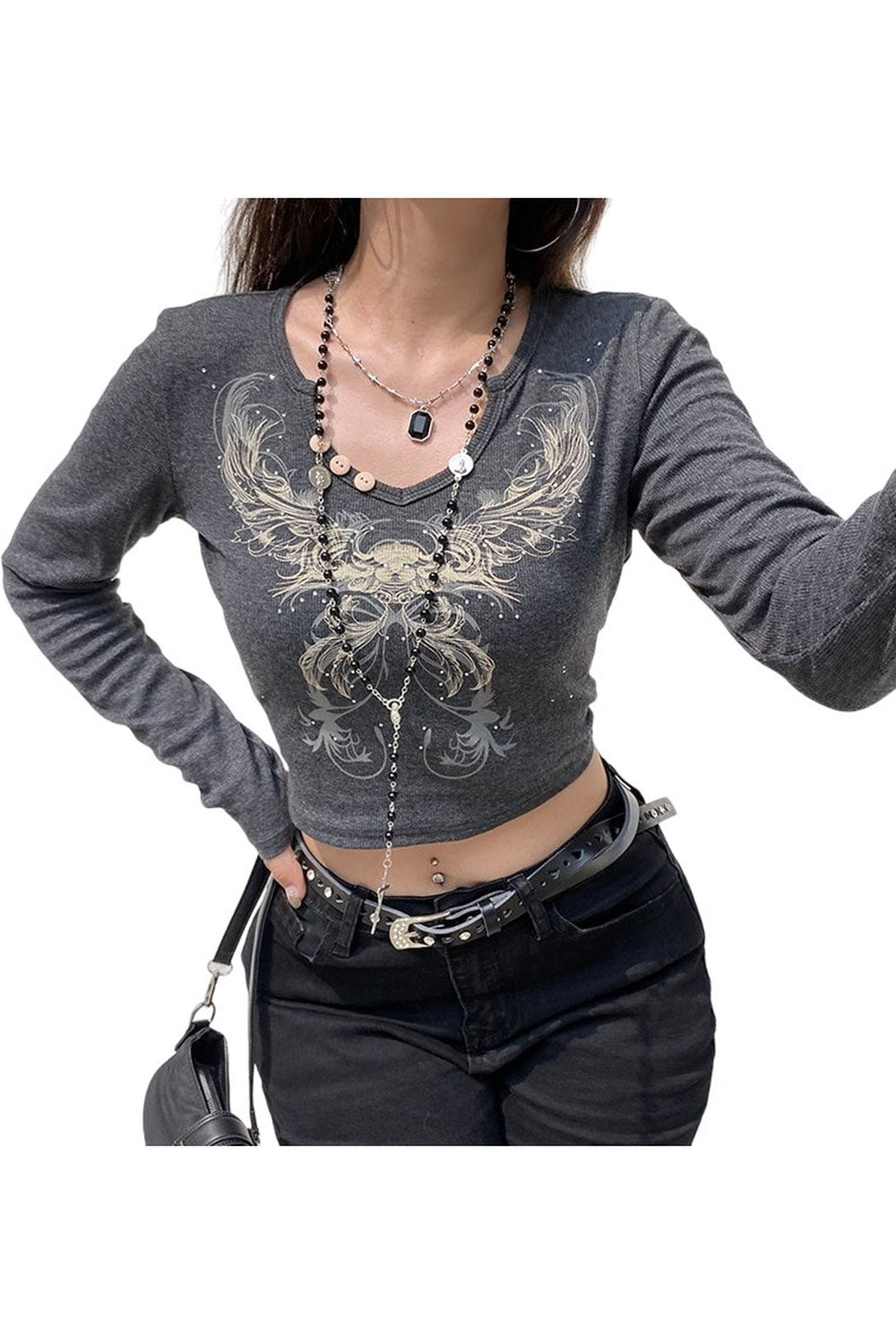 Y2k Rhinestone Flower T-shirt