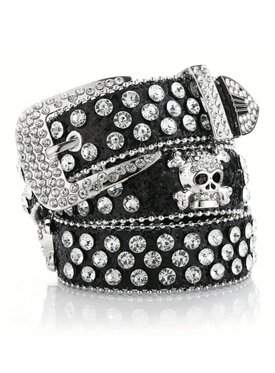 Y2k Rhinestone Skull Rivet Jeans Belt