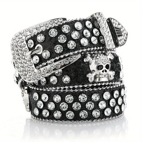 Rhinestone Skull Rivet Jeans Belt -