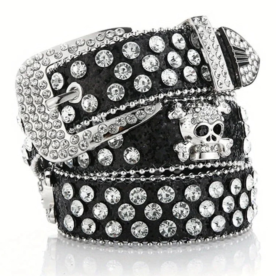 Y2k Rhinestone Skull Rivet Jeans Belt