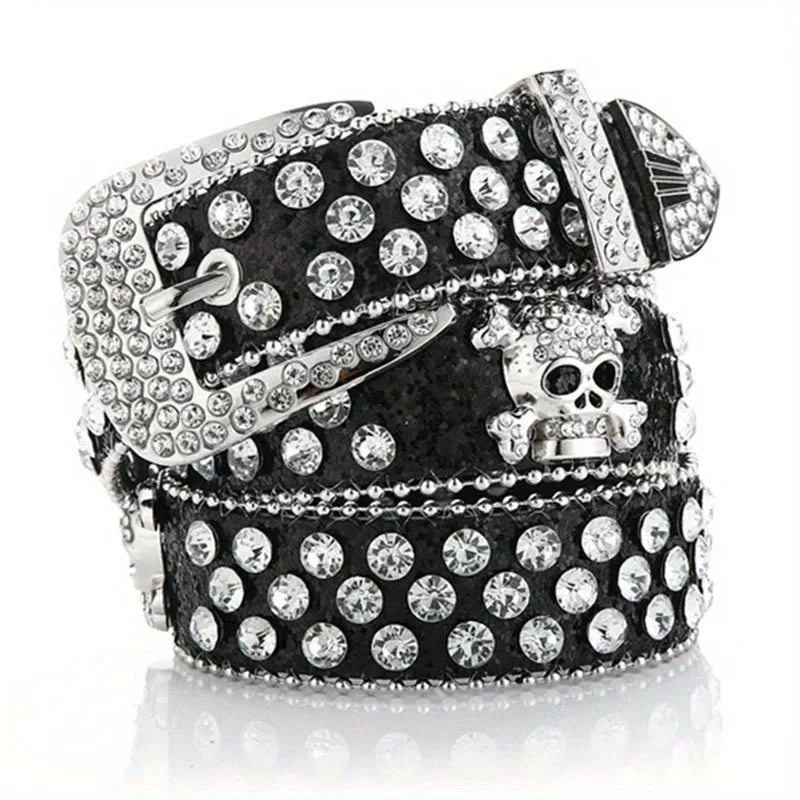 Rhinestone Skull Rivet Jeans Belt -