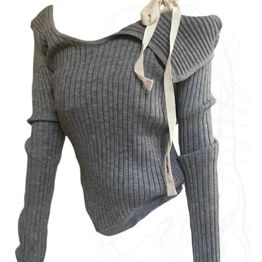 Y2k Acubi Ribboned Charcoal Glamour Pullover