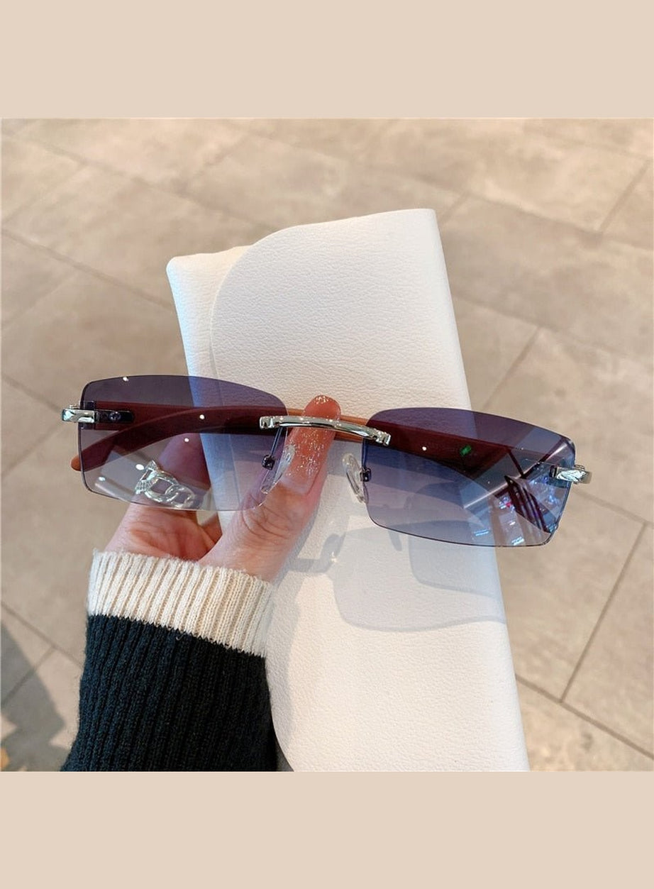 Y2k Rimless Wooden Pattern Sunglasses