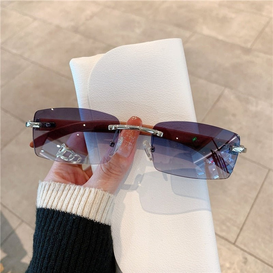 Y2k Rimless Wooden Pattern Sunglasses