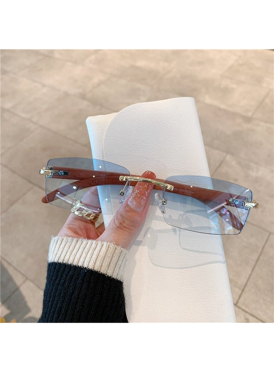 Y2k Rimless Wooden Pattern Sunglasses