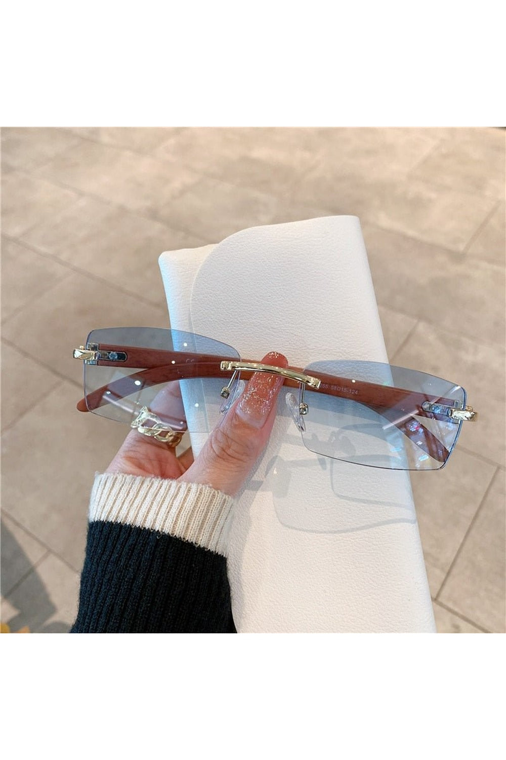 Y2k Rimless Wooden Pattern Sunglasses