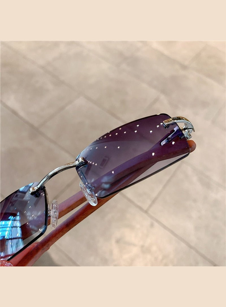 Y2k Rimless Wooden Pattern Sunglasses