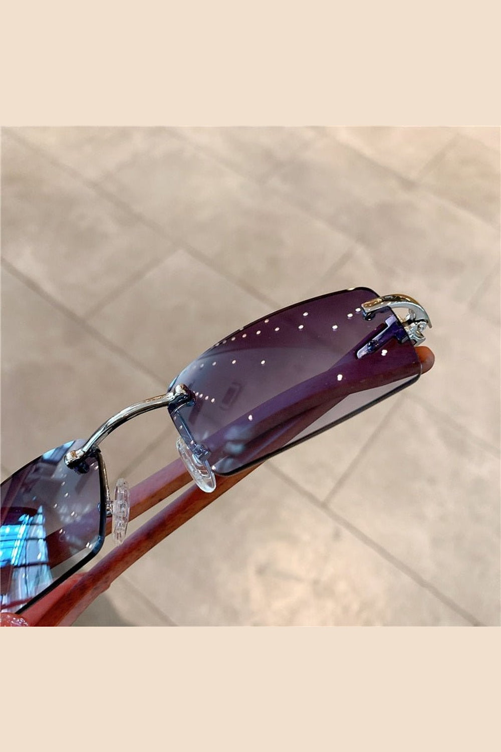 Y2k Rimless Wooden Pattern Sunglasses