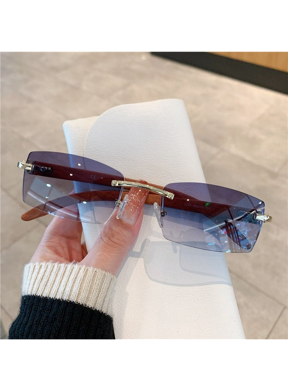 Y2k Rimless Wooden Pattern Sunglasses