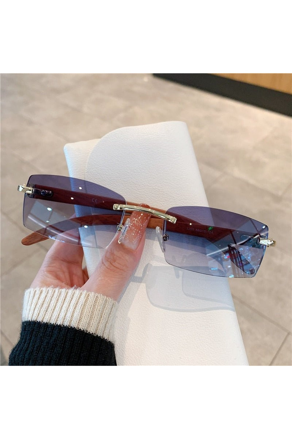 Y2k Rimless Wooden Pattern Sunglasses
