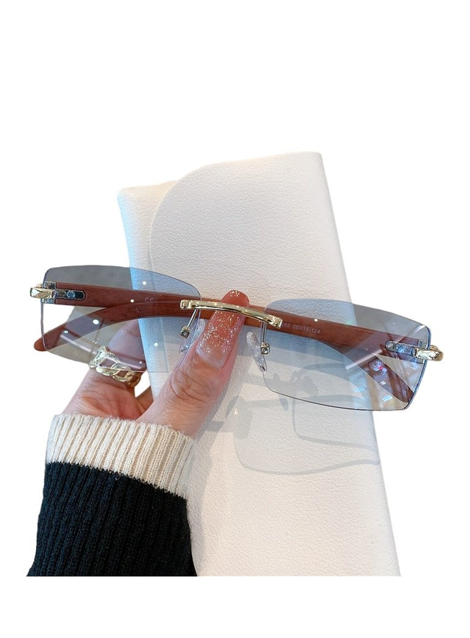 Y2k Rimless Wooden Pattern Sunglasses