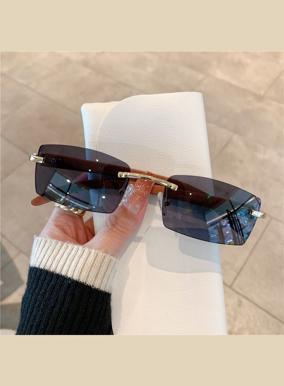 Y2k Rimless Wooden Pattern Sunglasses