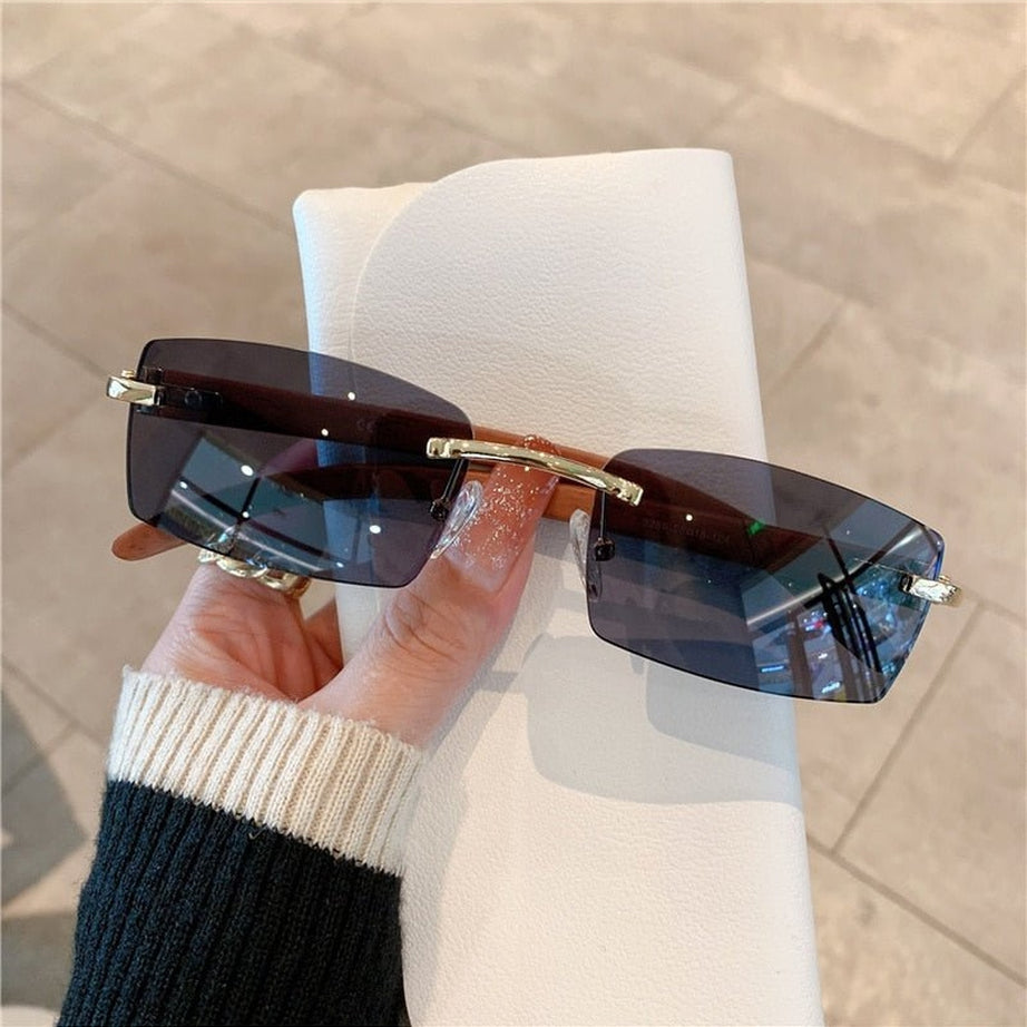 Y2k Rimless Wooden Pattern Sunglasses