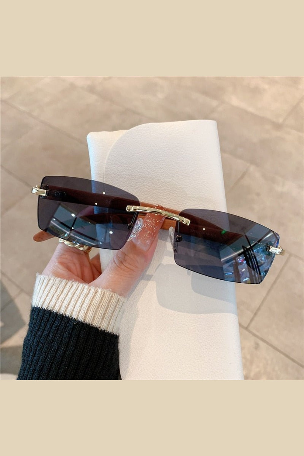 Y2k Rimless Wooden Pattern Sunglasses