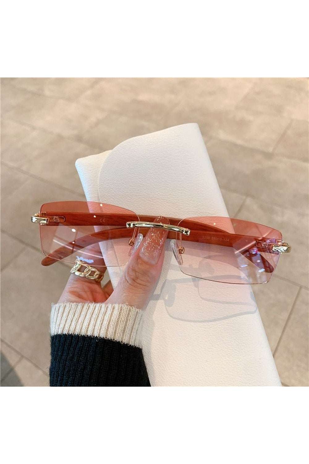 Y2k Rimless Wooden Pattern Sunglasses