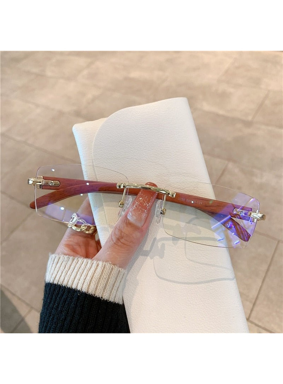 Y2k Rimless Wooden Pattern Sunglasses