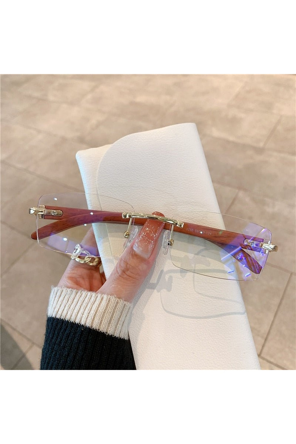 Y2k Rimless Wooden Pattern Sunglasses