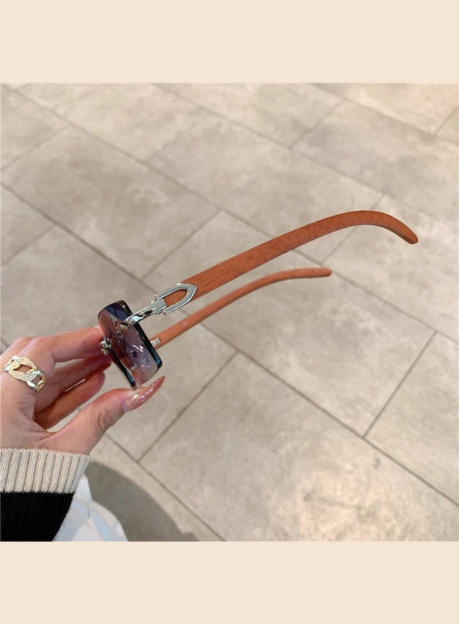 Y2k Rimless Wooden Pattern Sunglasses