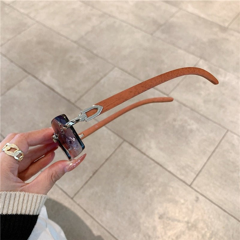 Y2k Rimless Wooden Pattern Sunglasses