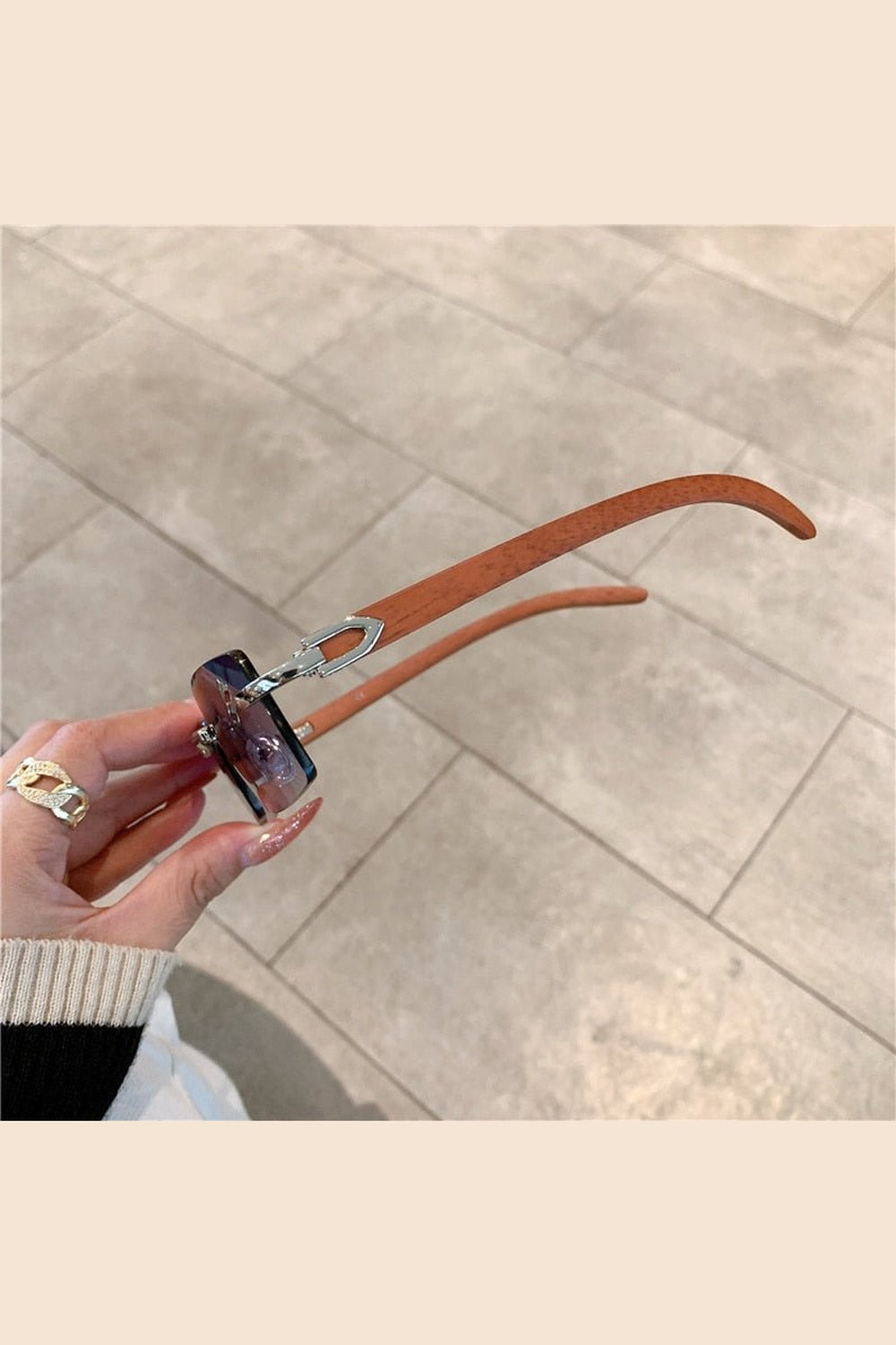 Y2k Rimless Wooden Pattern Sunglasses