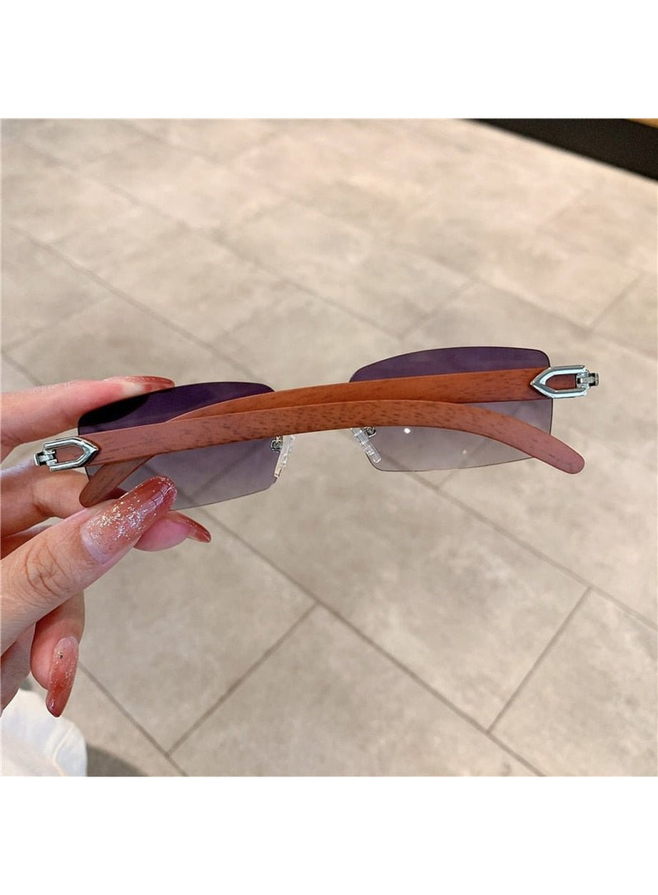 Y2k Rimless Wooden Pattern Sunglasses