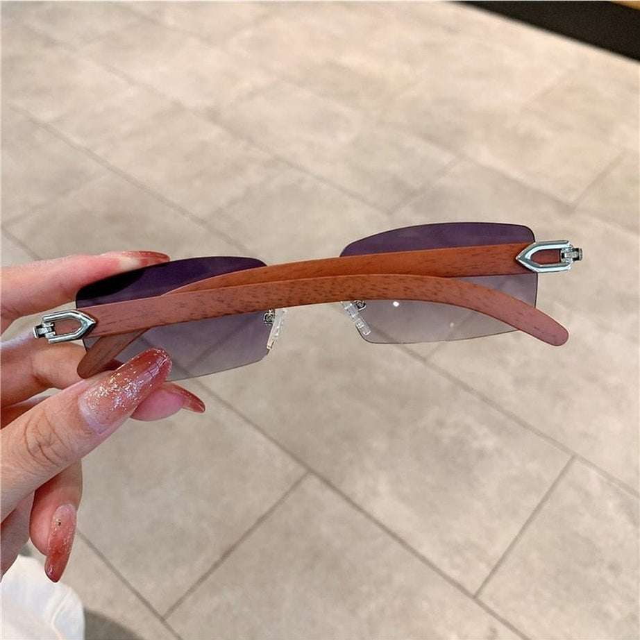 Y2k Rimless Wooden Pattern Sunglasses