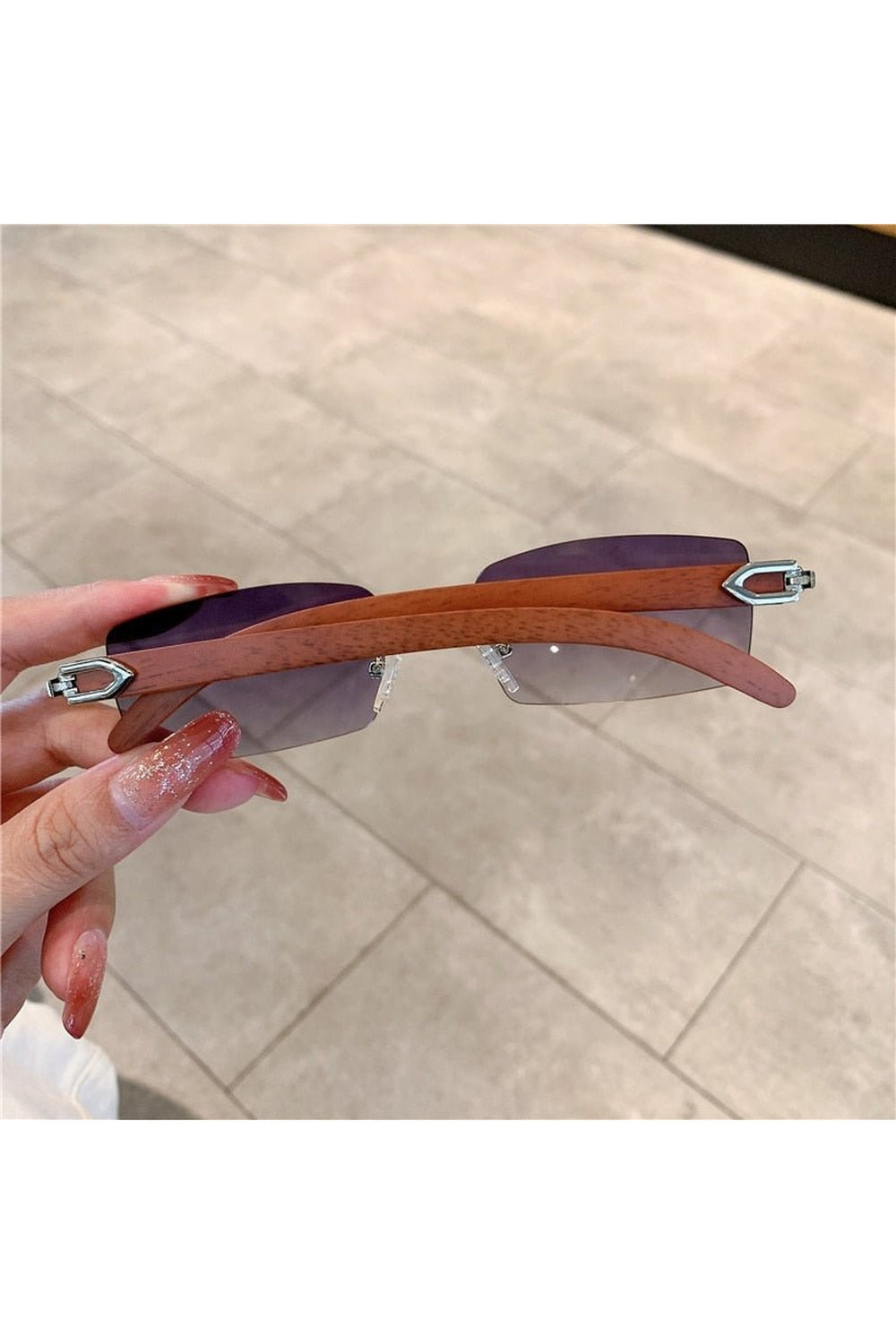 Y2k Rimless Wooden Pattern Sunglasses