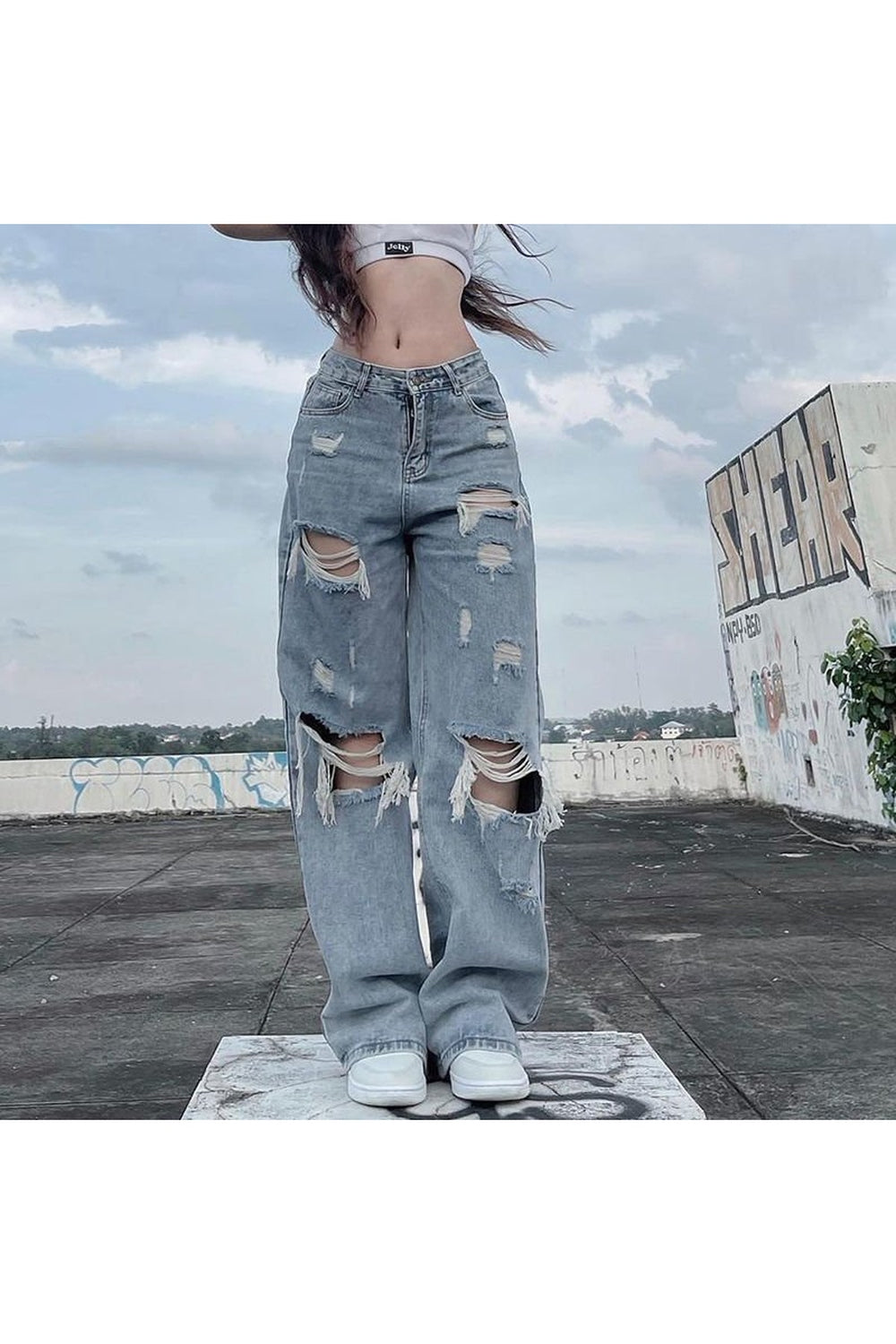 Y2k Ripped Wide Leg Cargo Pants