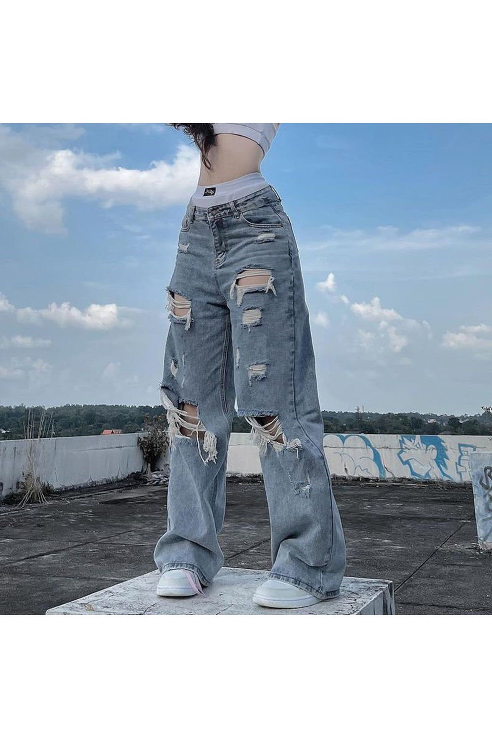 Y2k Ripped Wide Leg Cargo Pants