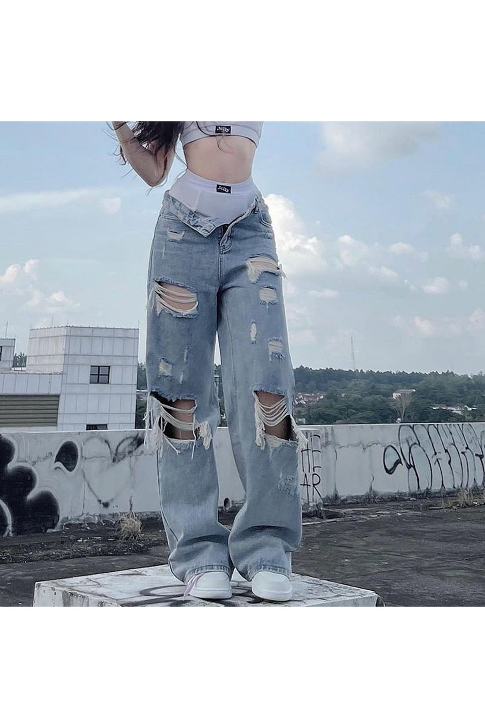 Y2k Ripped Wide Leg Cargo Pants