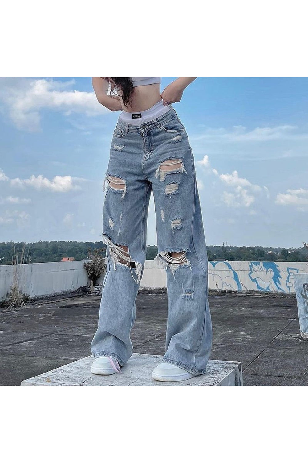 Y2k Ripped Wide Leg Cargo Pants