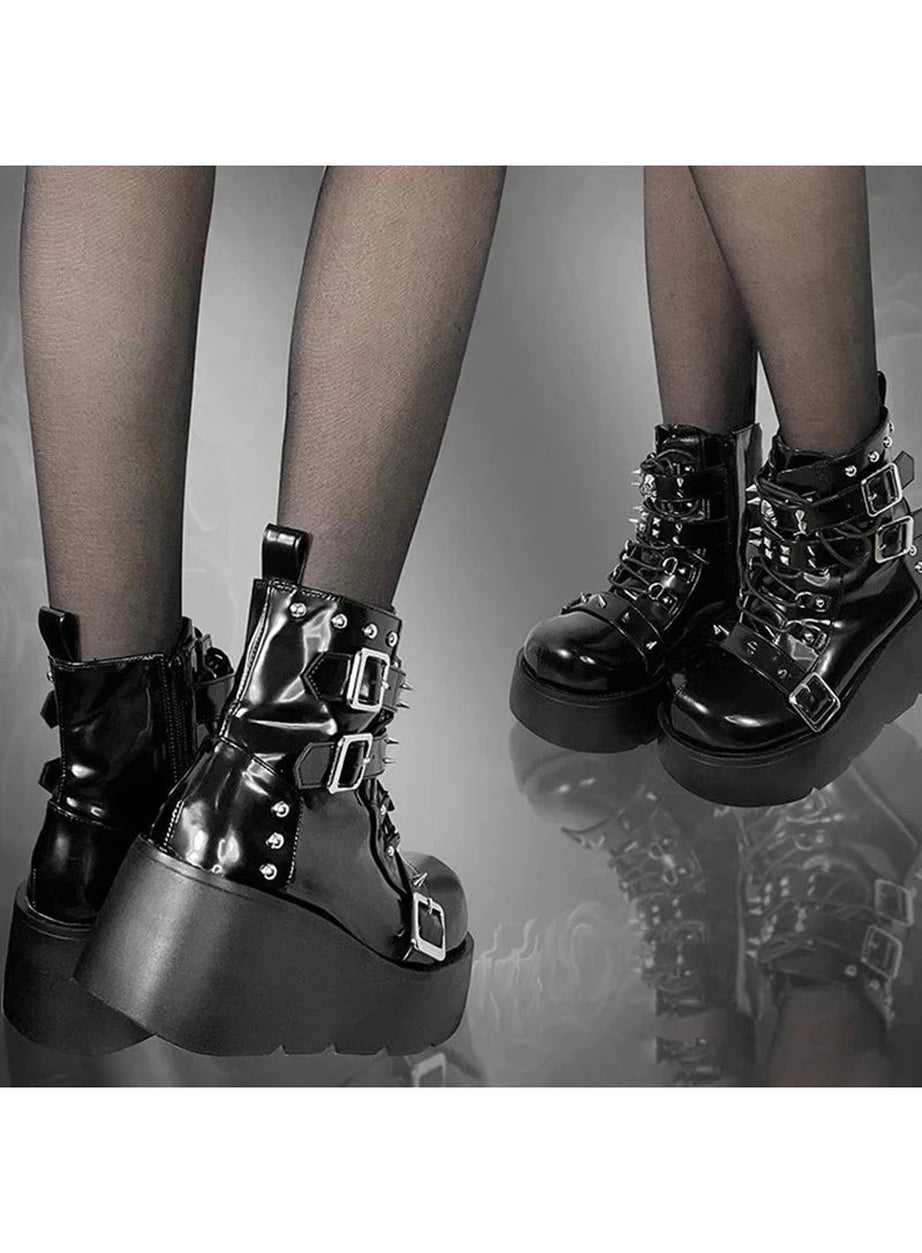 Y2k Rivet Platform Punk Boots