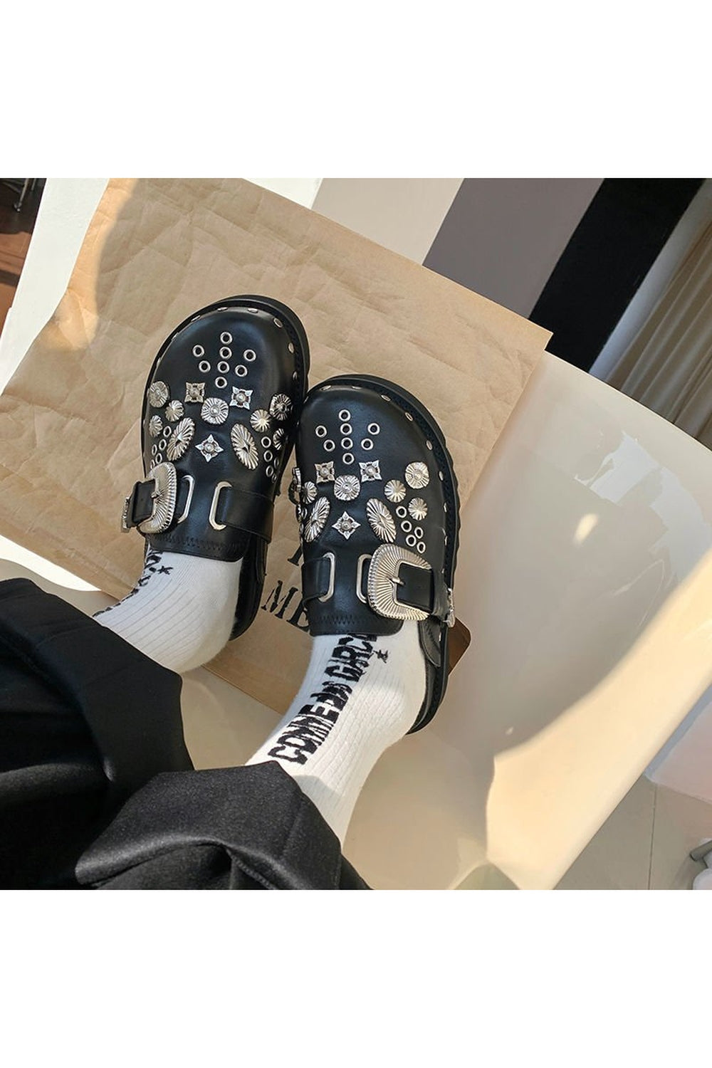 Y2k Rivets Platform Slippers