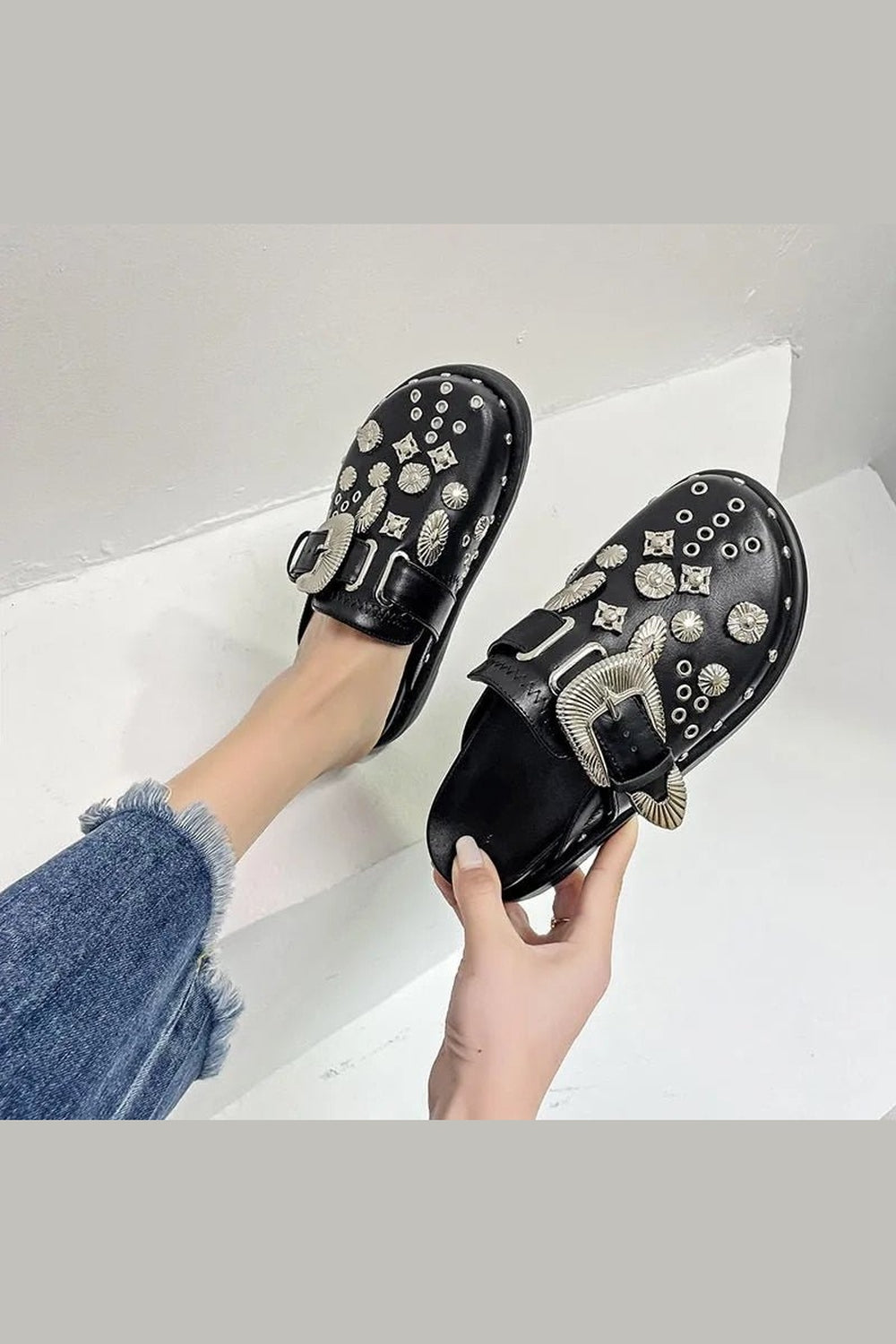 Y2k Rivets Platform Slippers