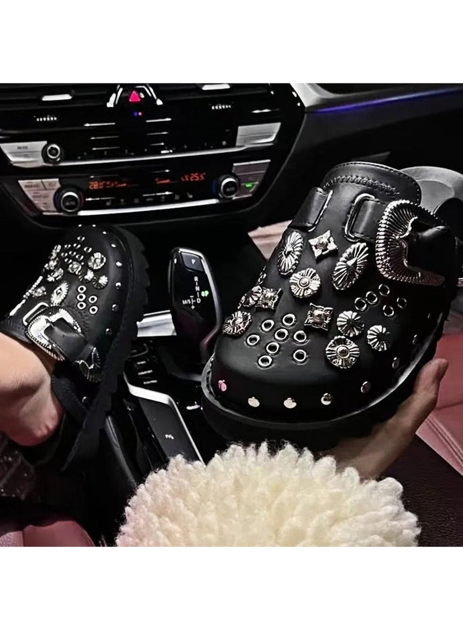 Y2k Rivets Platform Slippers