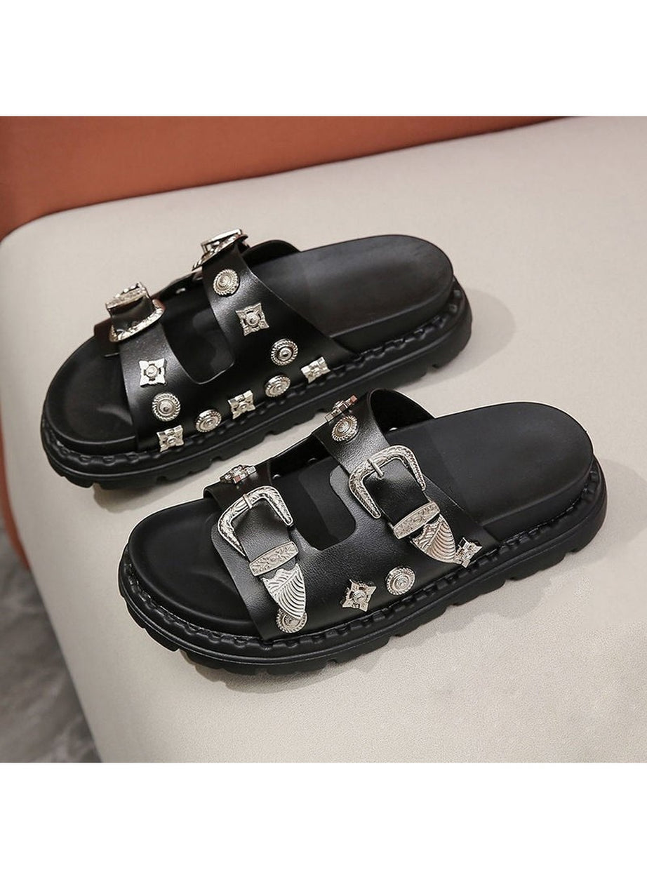 Y2k Rivets Platform Slippers