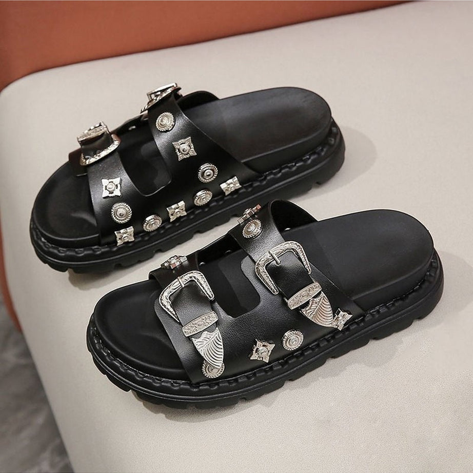 Y2k Rivets Platform Slippers