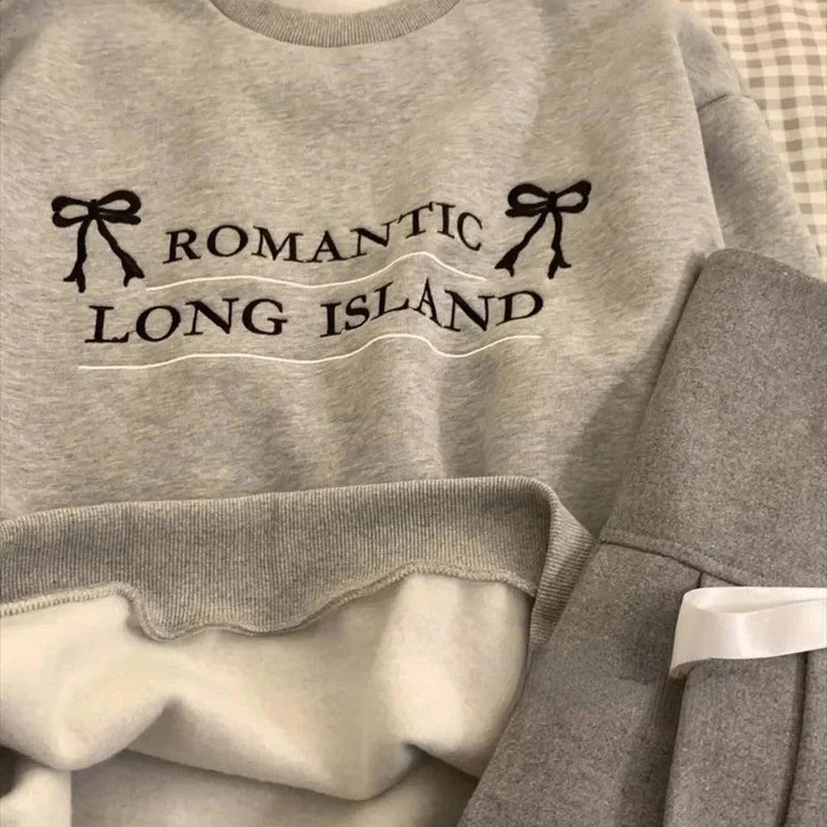 Y2k Romantic Ribbon Sweatshirt and Skirt Set