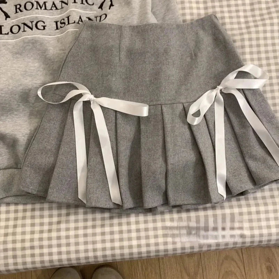Y2k Romantic Ribbon Sweatshirt and Skirt Set