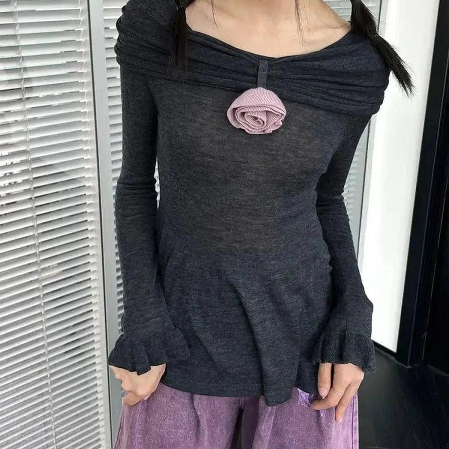 Y2k Romantic Ruffled Long Sleeve Top