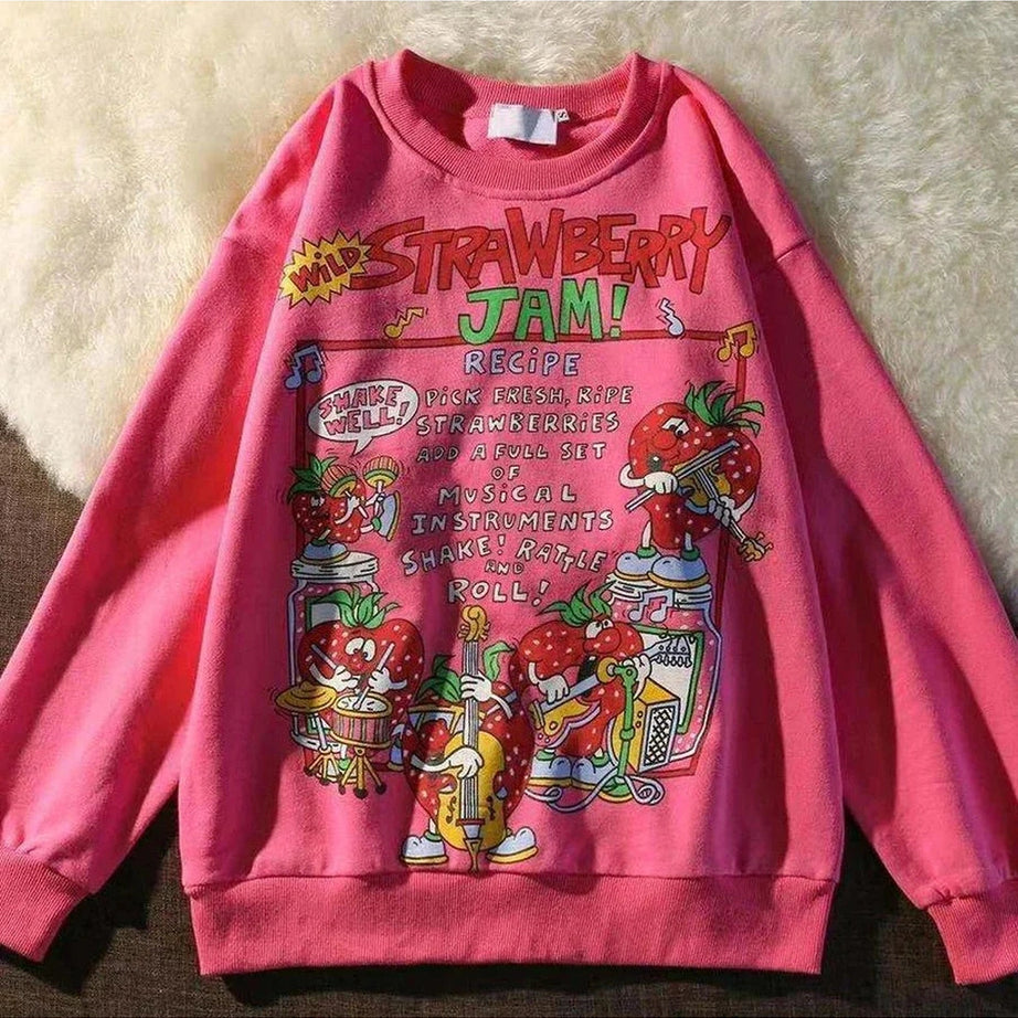 Y2k Rose Red Cartoon Sweatshirt